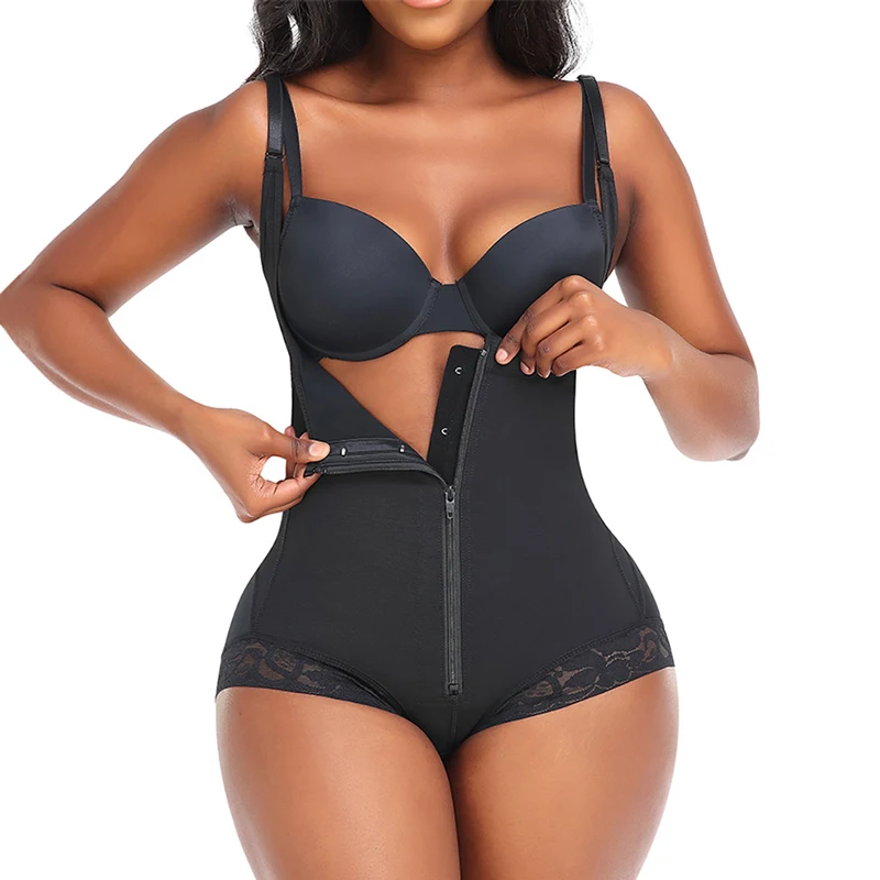 Compression Shapewear for Women Tummy Control Fajas Reductoras y Moldeadoras Body Shaper Zipper Open Bust Slimming Bodysuit Belt