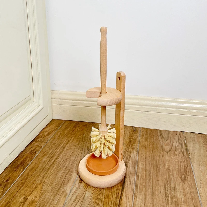 1 Set Wood Toilet Brush Wood Toilet Bowl Cleaner Brush For Bathroom, Toilet Scrubber With Stand