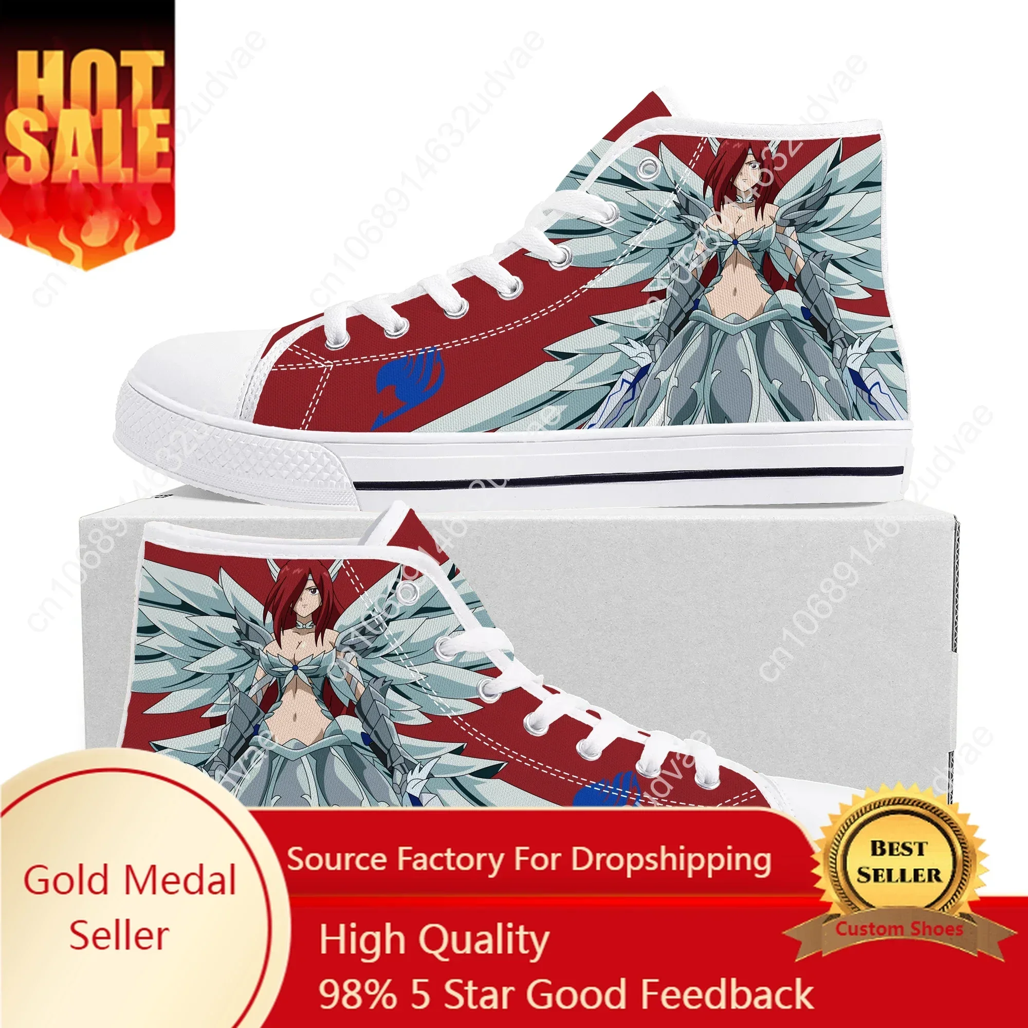 

Erza Scarlet Anime Fairy Tail High Top Sneakers High Quality Mens Womens Canvas Sneaker Casual Couple Shoes Custom Shoe