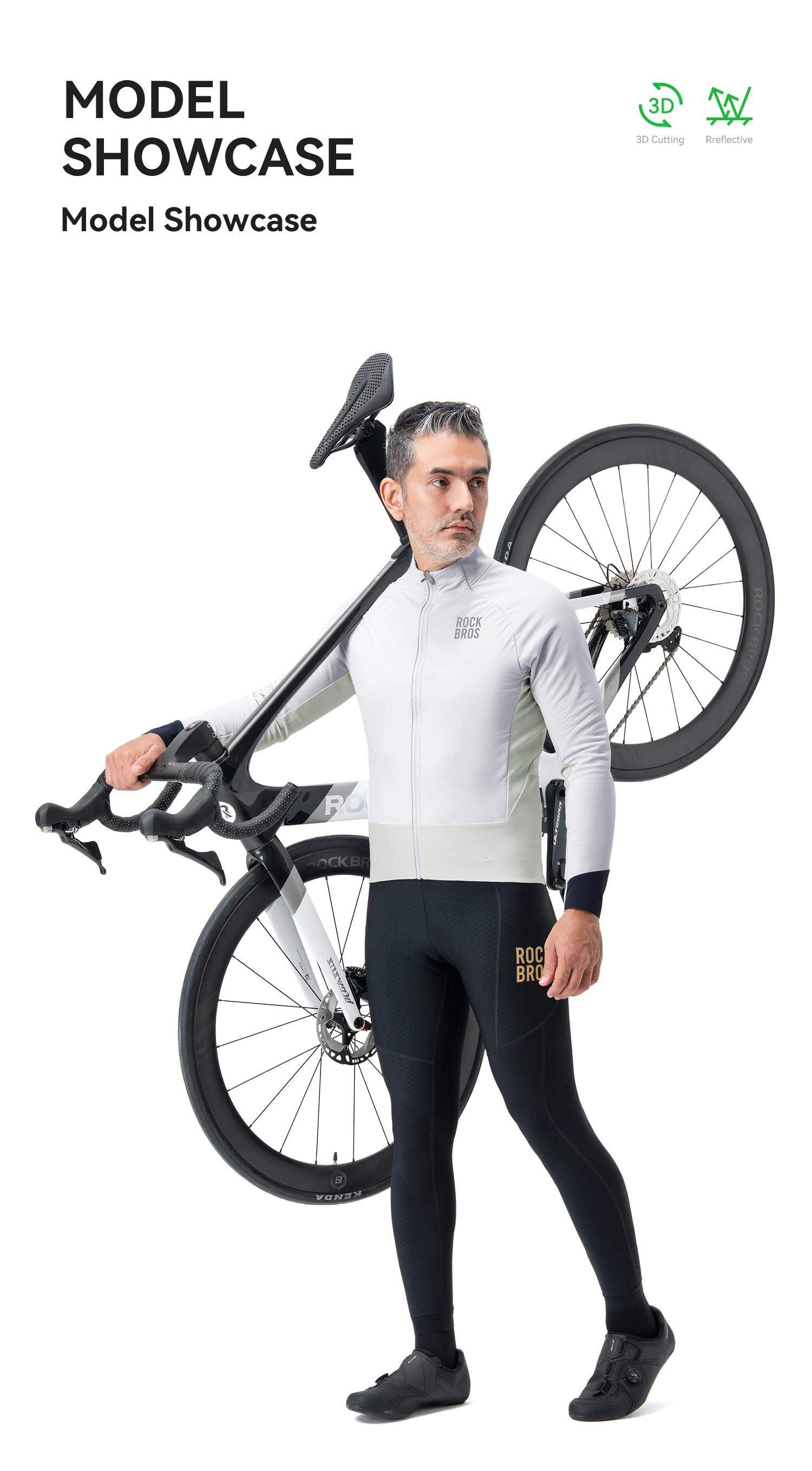 ROCKBROS Winter-Fleece-Fahrradjacke für Herren, winddicht, doppellagig, Thermo-Fahrradtrikot mit Rückentaschen, reflektierende Fahrradjacke – Detail 10