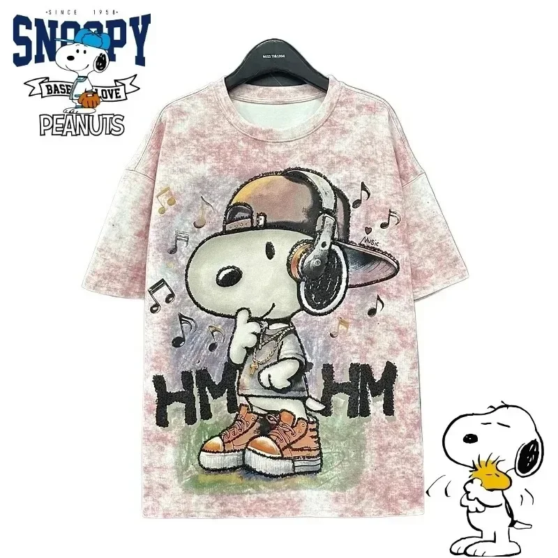 

Snoopy cartoon cute sequin printed short sleeved creative Kawaii girls summer lightweight loose T-shirt top gift wholesale