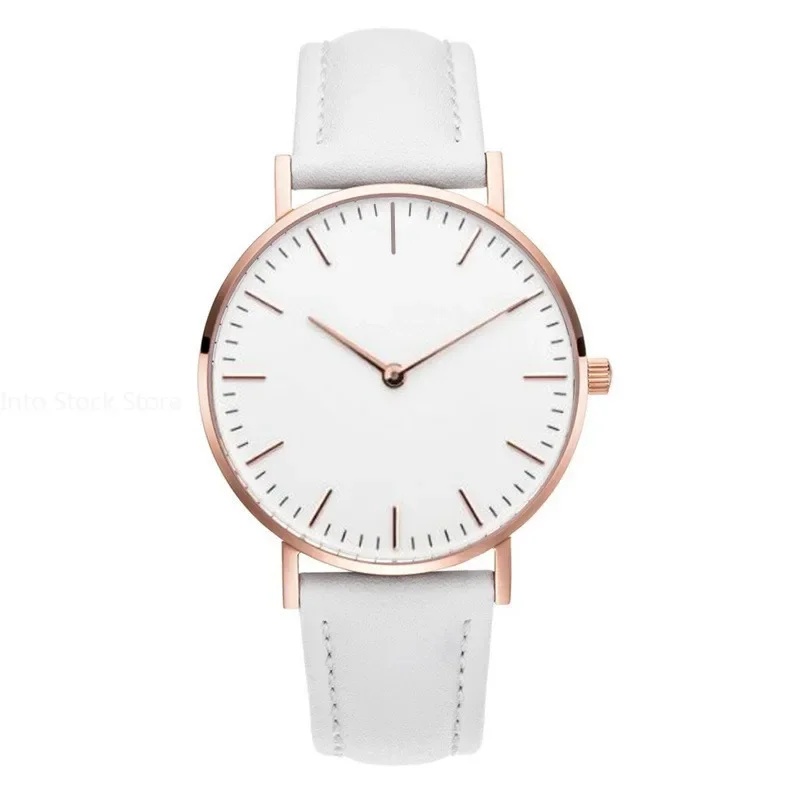 Reloj Simple y elegante para mujer, correa de reloj de cuero rosa y blanco, relojes de pulsera para mujer, reloj femenino informal, reloj femenino caliente