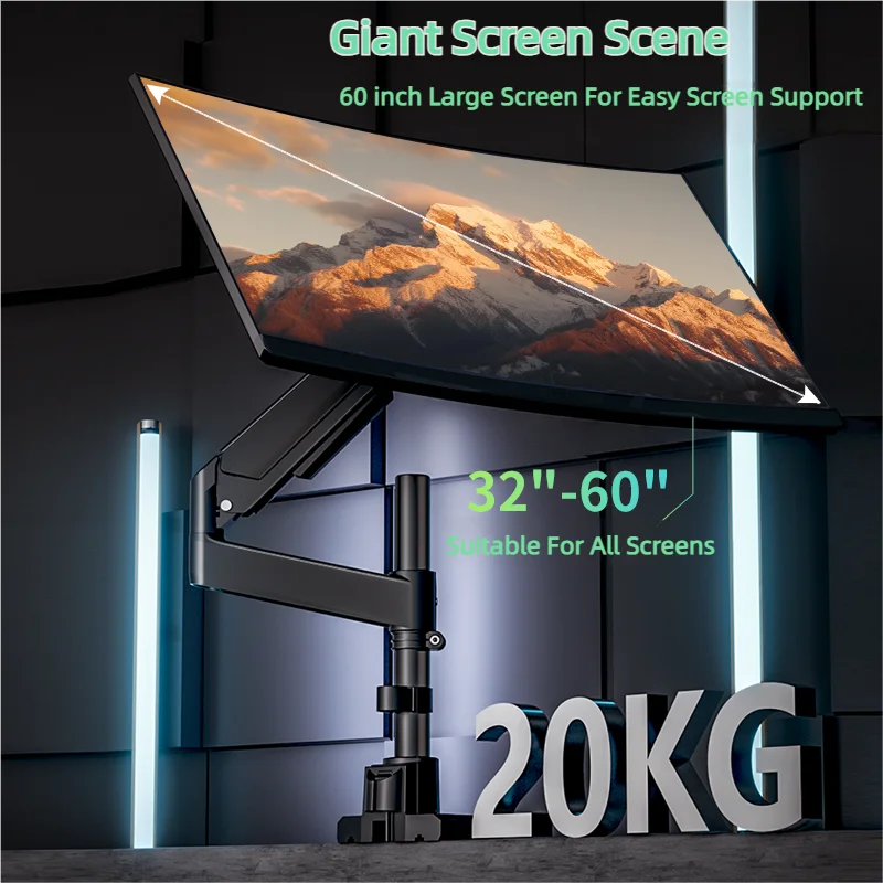 

“H9” 32-60 inch Office Monitor Stand Robotic arm desktop heightening rack Screen Rotate Aluminum Clamp Grommet suporte monitor