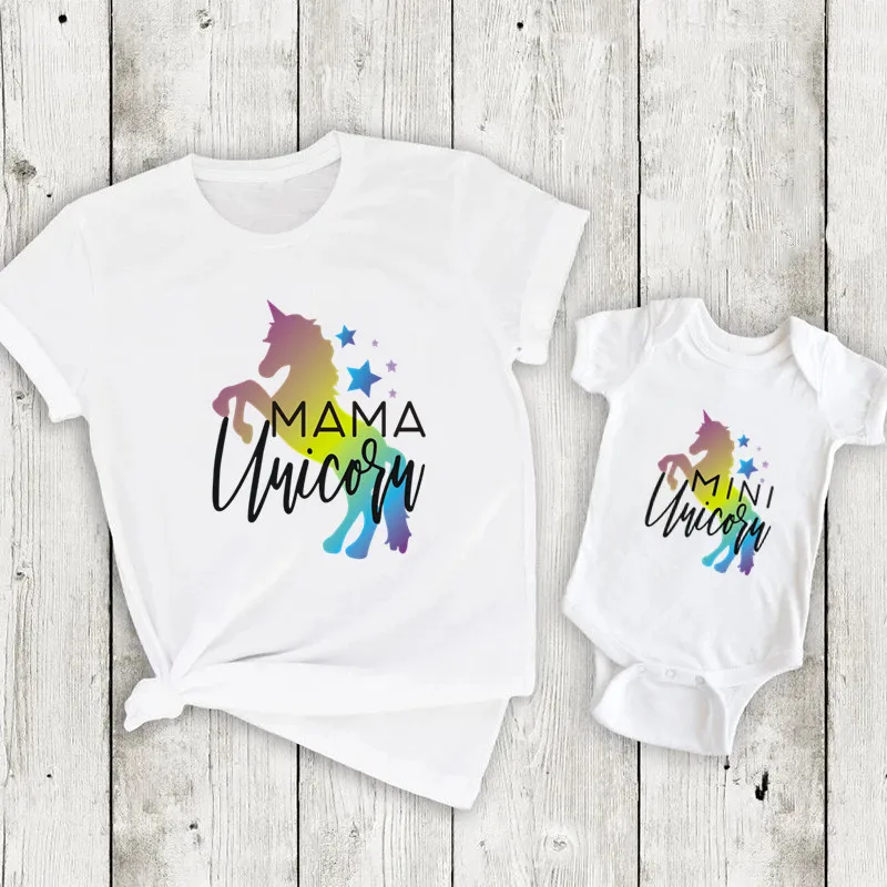 

1pc Unicorn Mommy and Me Shirt Fashion Family Matching Clothes Mama and Mini Unicorn T Shirt Cute Family Look Outfits