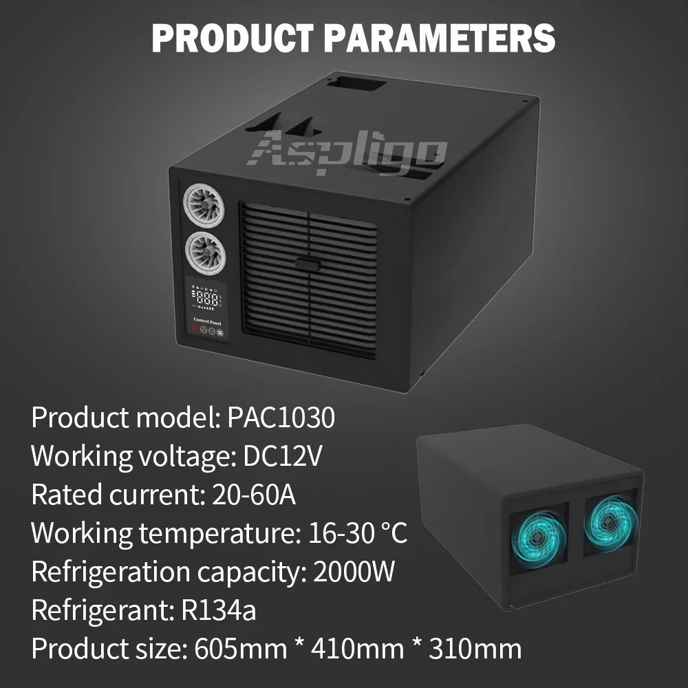 Aspligo 12V 24V 48V Cooling Electric Air Conditioner Under-Bench Off Grid RV Air Conditioner For Motorhome Camper Truk 12000BTU