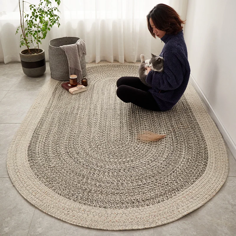 

Hand-woven study bedroom coffee table mat living room solid color oval carpet bedside blanket