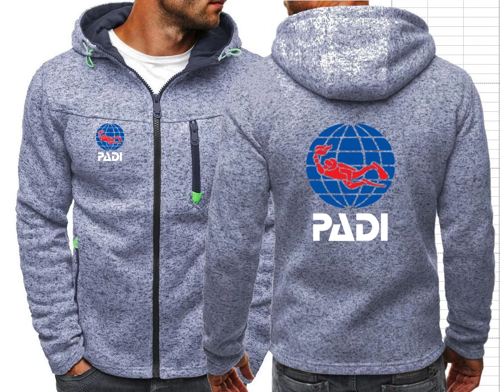 Scuba Driver Padi Men Sports Casual Zipper Fashion Tide Jacquard Hoodies Fleece Jacket Fall Sweatshirts