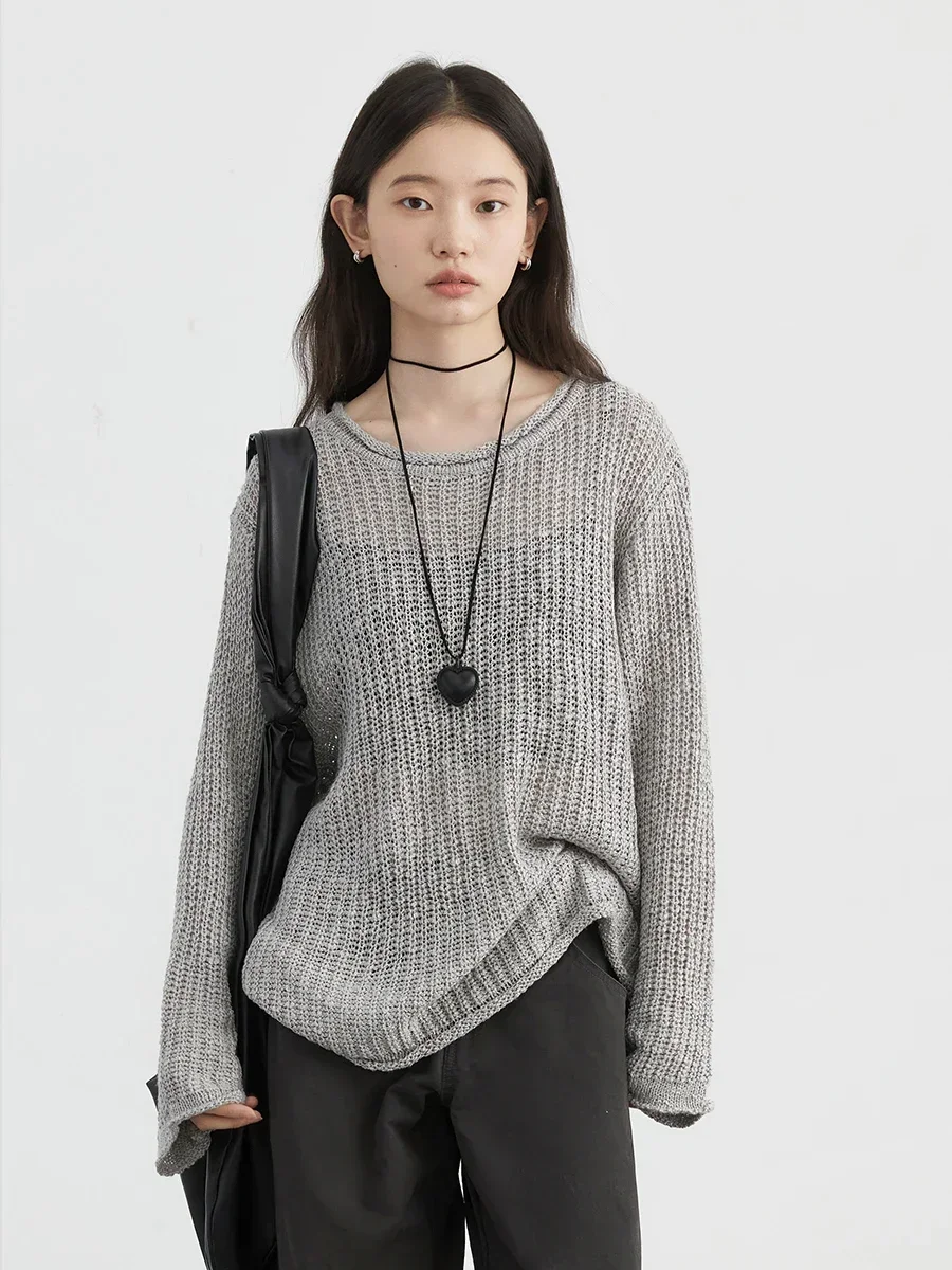 CHIC VEN Women Pullovers Loose Round Neck Hollow Out Long Sleeved Woman Knitted Sweater Female Jumpers Spring Autumn 2024