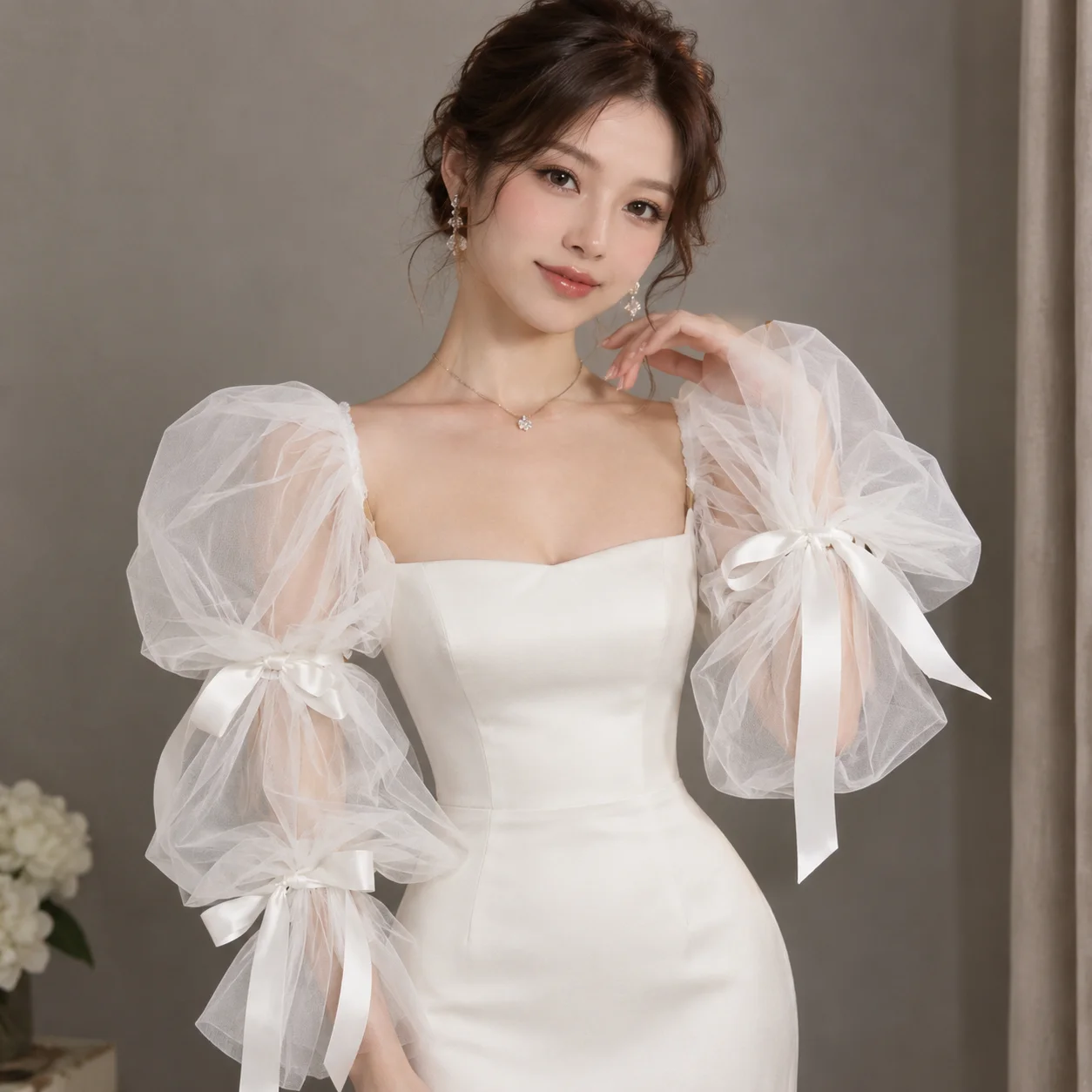 retro-elegant-puff-wedding-arm-sleeves-for-women-sweet-bridal-wedding-dress-accessories-arm-covering-hand-yarn-sleeves