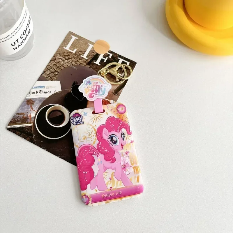 بلدي ليتل المهر حاملي بطاقات الهوية الكرتون الخنصر فطيرة بطاقة الوصول سلسلة مفاتيح Kawaii Fluttershy قابل للسحب حافظة بطاقات الائتمان قلادة #4