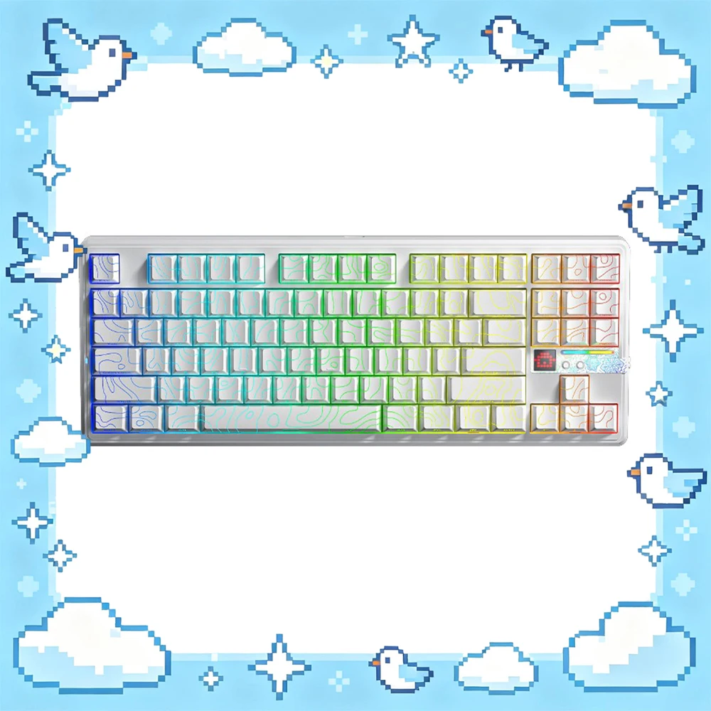 AULA F87 Pro V2 Wireless Mechanical Keyboard Master Edition White Contour Reaper Switch Tri Mode RGB Hot Swap TFT Display Knob