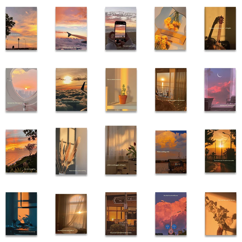 60pcs Beautiful Sunset Aesthetic Stickers For Luggage Laptop Guitar Phone Waterproof Graffiti Skateboard Bicycle Decals