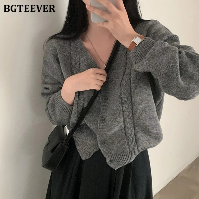 

BGTEEVER осенне-зимние модные однобортные женские вязаные кардиганы с v-образным вырезом, повседневные теплые свободные женские свитера с длинными рукавами