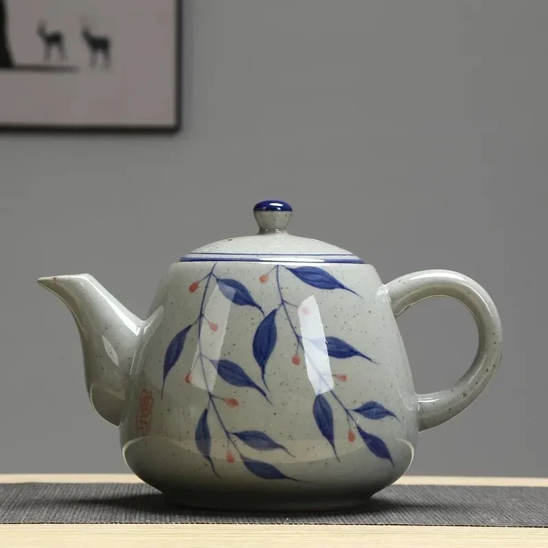 900ml Ceramic Large Teapot with Handle Vintage Handpainted Blueandwhite Porcelain Filter Tea Pot Restaurant Teaware