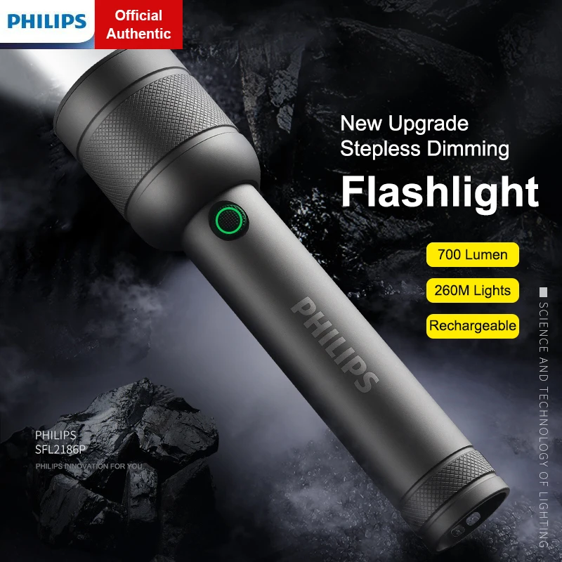 Philips SFL2186P Stepless Dimming Flashlight 4 Lighting Mode Bright Camping Lamp Waterproof Bicycle Light for Outdoor Hiking