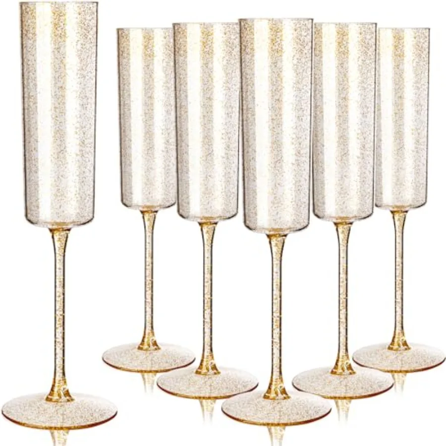 

YOUBET 24 Pack Plastic Champagne Flutes - 6 Oz Disposable Champagne Glasses - Square Plastic Wine Cups Wedding Toasting for Par