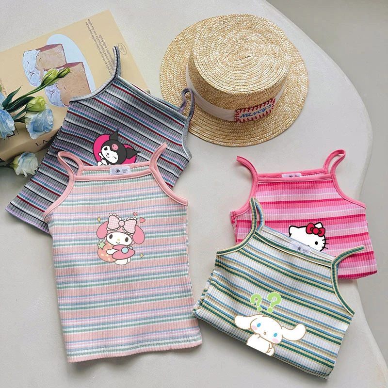 

Sanrio Kuromi Cinnamoroll Children Undershirts Hello Kitty My Melody Summer Kids Striped Camisole Female Baby Sleeveless Tops