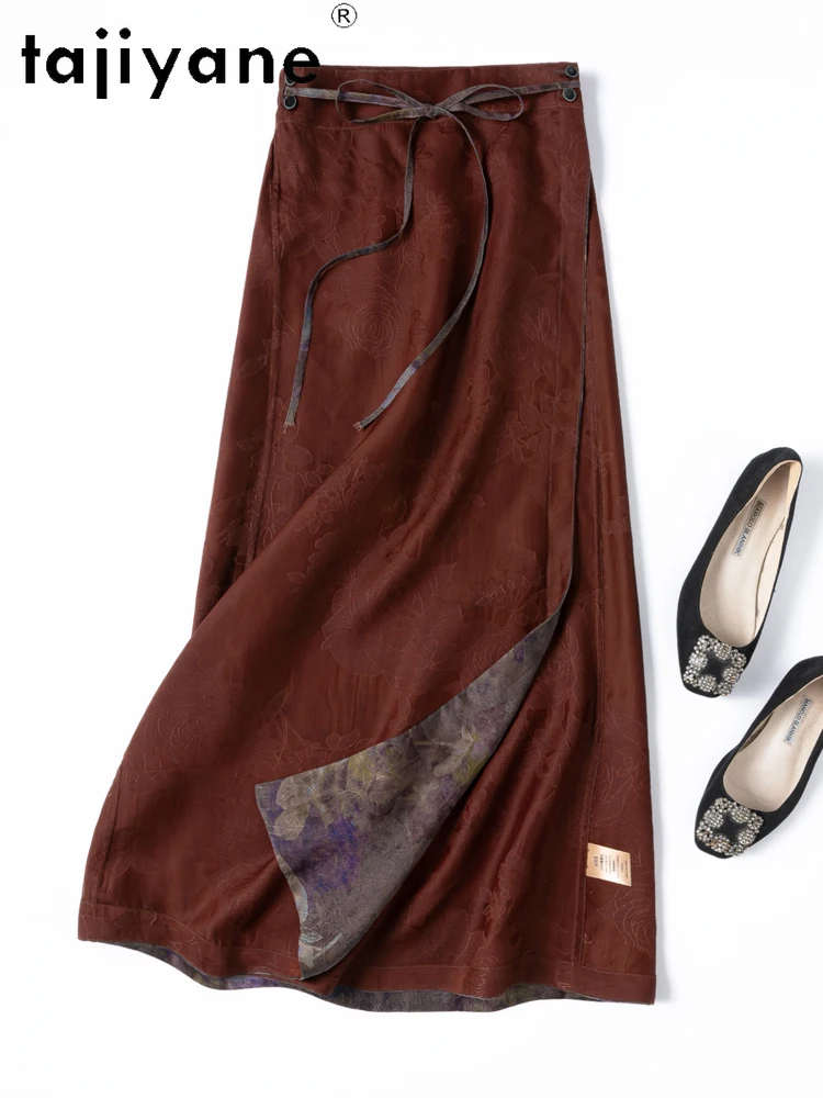 TAJIYANE 100% Natural Mulberry Silk Skirt Fashion Jacquard Summer Skirt Reversible Long Skirt Woman Clothing 2025 Юбка Женская