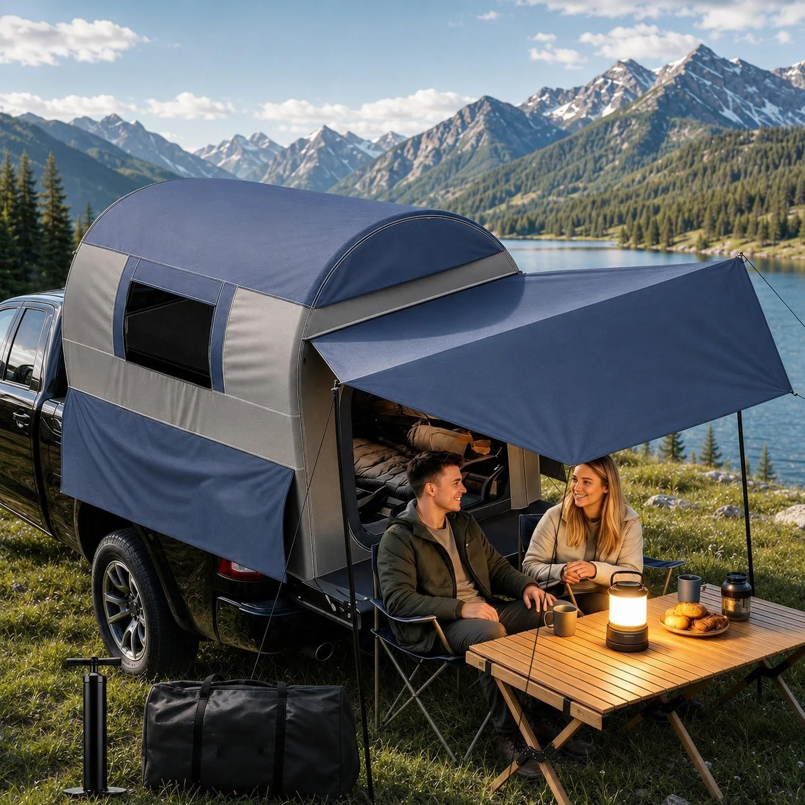 New Inflatable Pickup Truck Compartment Detachable Awning Outdoor Camping Car Tent 5 People Rear Tent