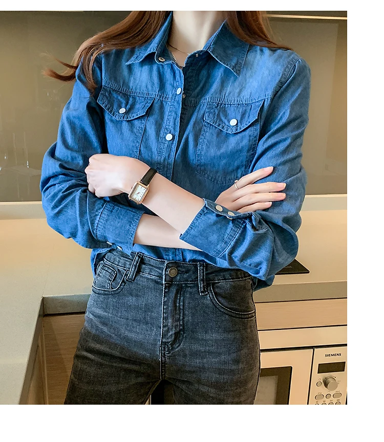 Denim Shirt Vrouwen 2023 Lente En Herfst Nieuwe Dunne Onderkant Shirt Trend