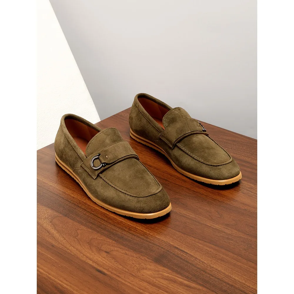 Summer Genuine Suede Leather Loafers for Men Breathable Lazy Slip On Peas Shoes Casual Luxury Daily Shoes