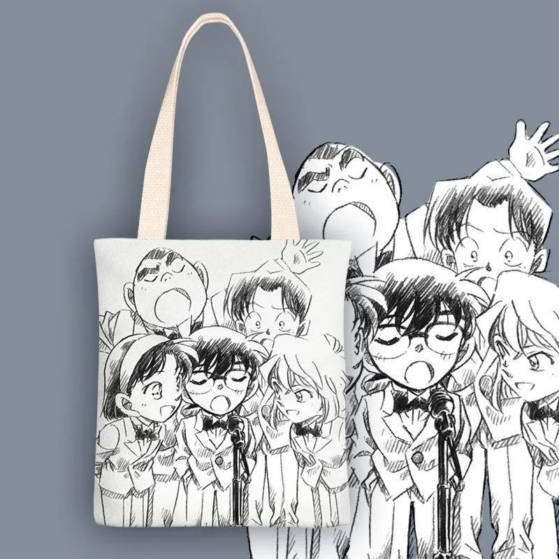 Detective Conan Cartoon Shoulder Bags Anime Figure Conan Edogawa Kudou Shinichi Cosplay Handbag Storage Bag Cute Shopping Bags