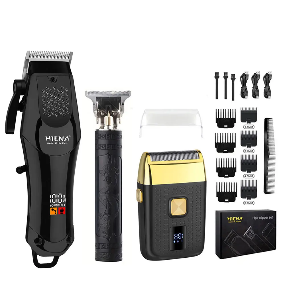 HIENA Afeitadora eléctrica para hombres, recortadora de pelo, tijeras para el pelo de la nariz, limpiador Facial, masajeador Facial, máquina de afeitar recargable