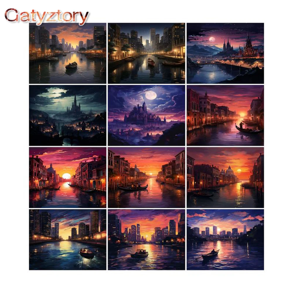 

GATYZTORY Painting By Numbers Kit Oil Paints Venice Water City Night View On Canvas Pictures Diy Crafts For Adults Handicraft Ar