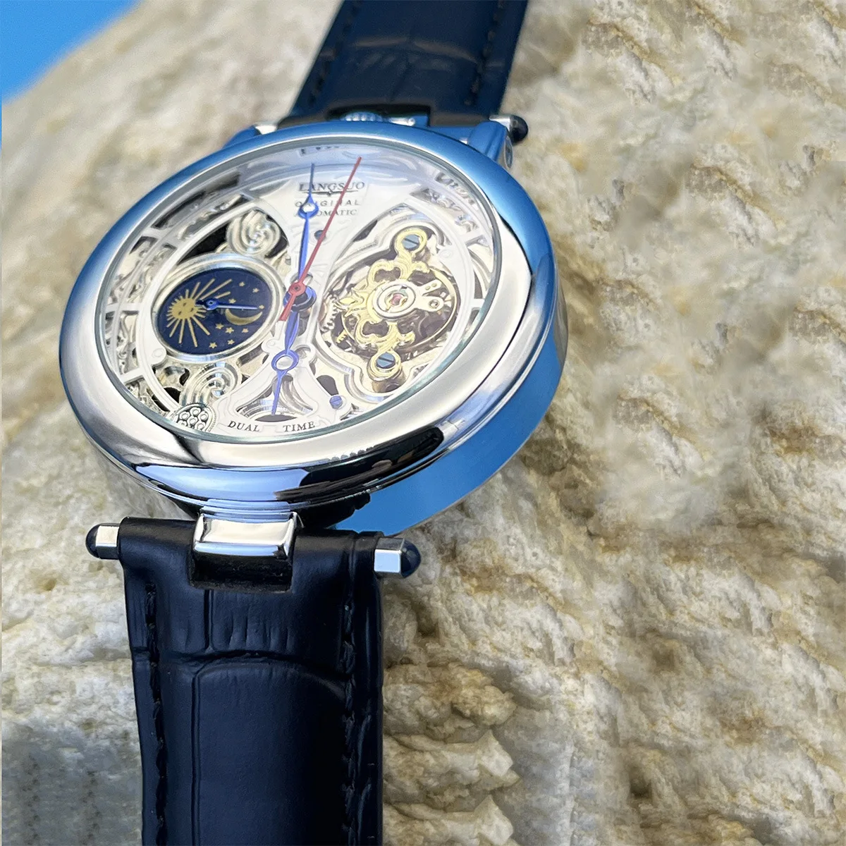 ساعات يد ميكانيكية أوتوماتيكية فاخرة مقاومة للماء، حركة كلاسيكية منقوشة، ساعات توربيون كاملة للرجال، هدايا