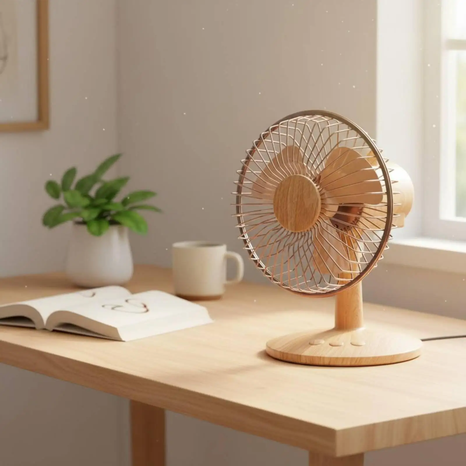 Usb Desk Fan Wood Grain Oscillating Small Electric Fan Dual Power Mini Cooling Fan for Home Desk