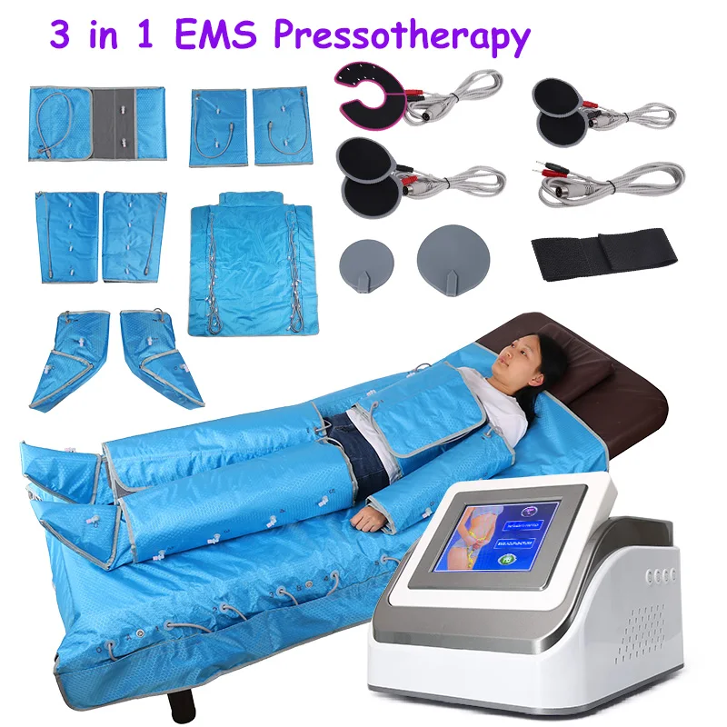 New 3 In 1 Pressotherapy EMS Electric Muscle Stimulation Sauna Air Pressure Pressotherapy Lymph Drainage Body Slimm