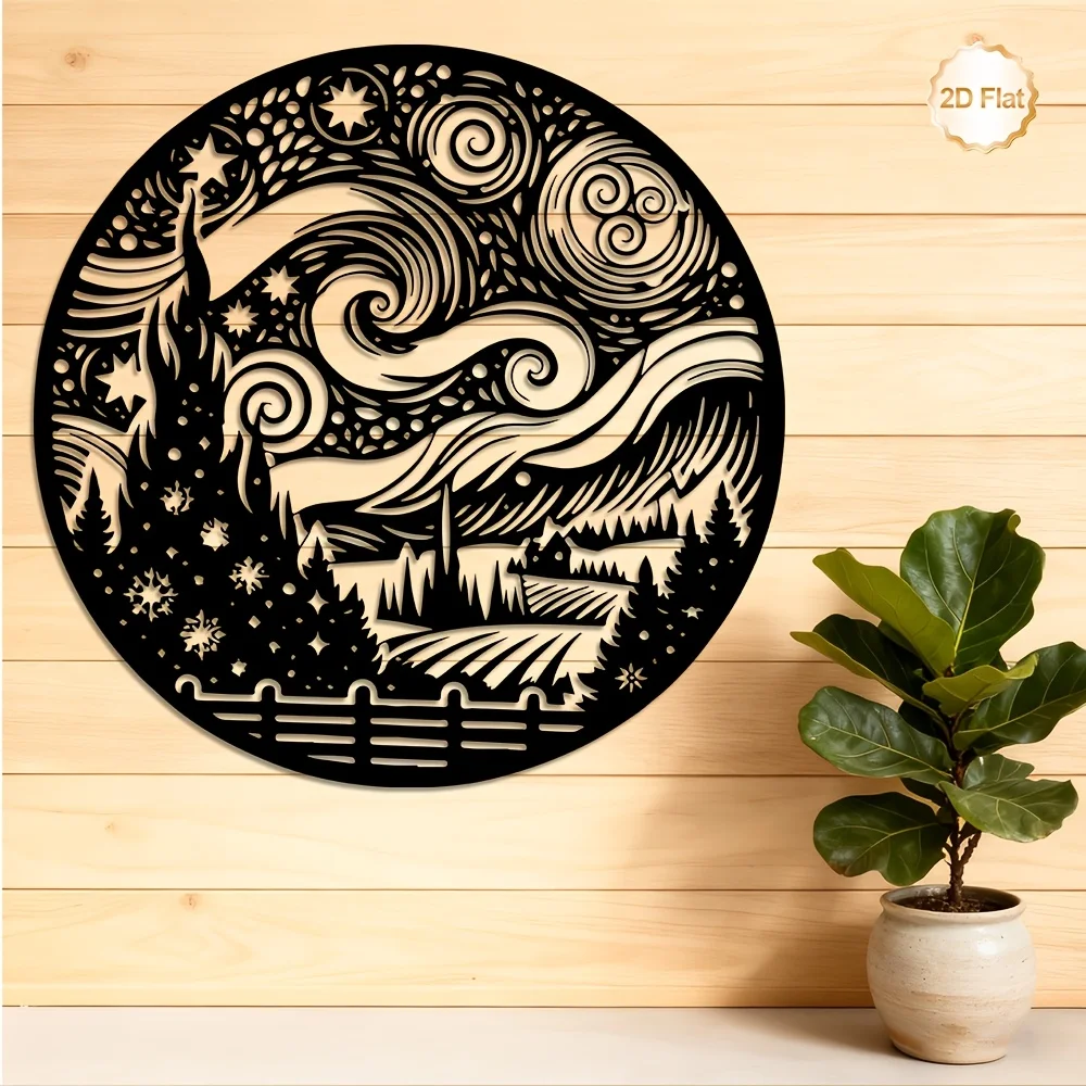 CIFBUY Metal Wall Art Starry Night Iron Wall Sculpture Indoor Outdoor Decor for Living Room Bedroom Porch Fireplace Home