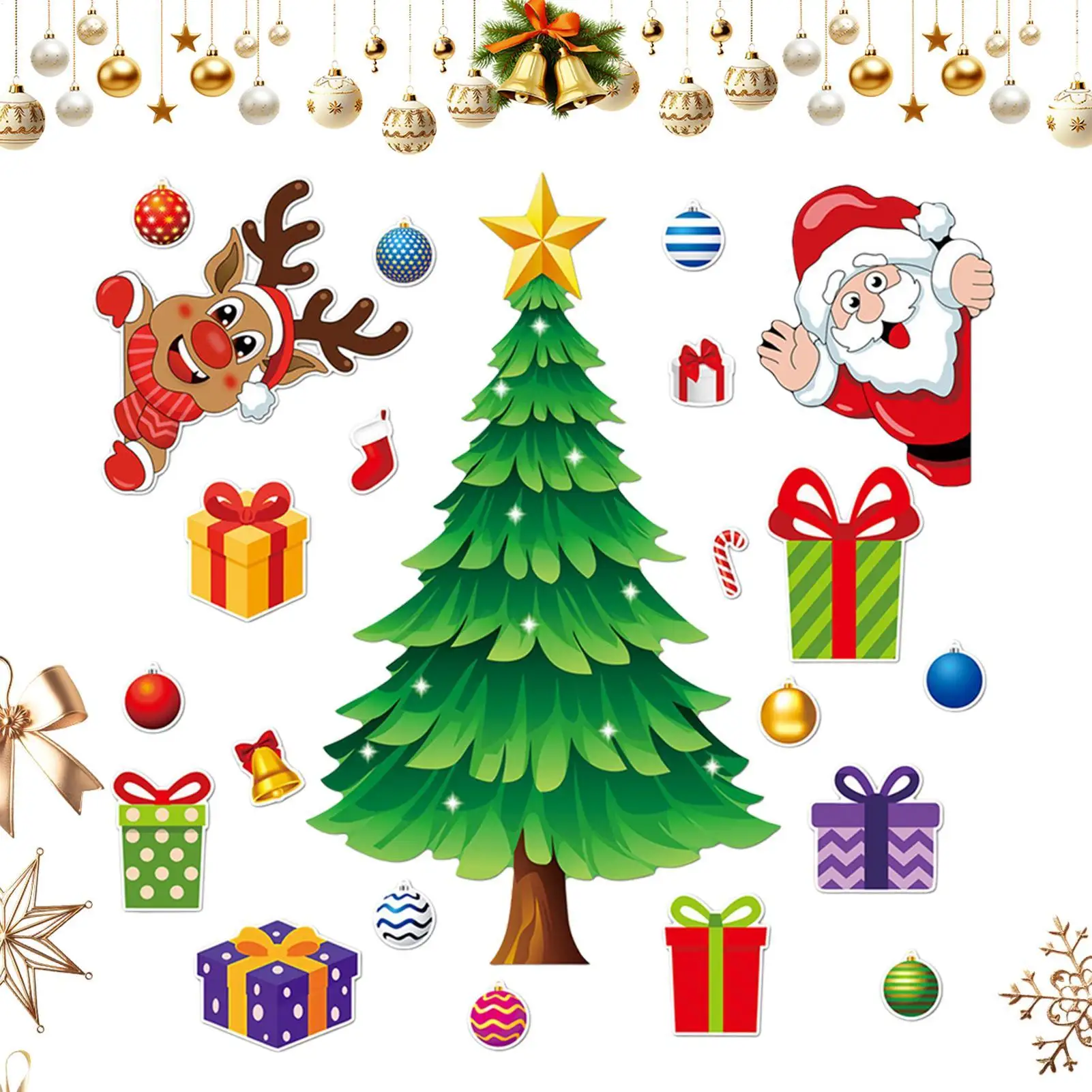 Imanes navideños para nevera, campana de árbol de Papá Noel, pegatinas navideñas de invierno, adornos navideños magnéticos para pizarra blanca y cocina