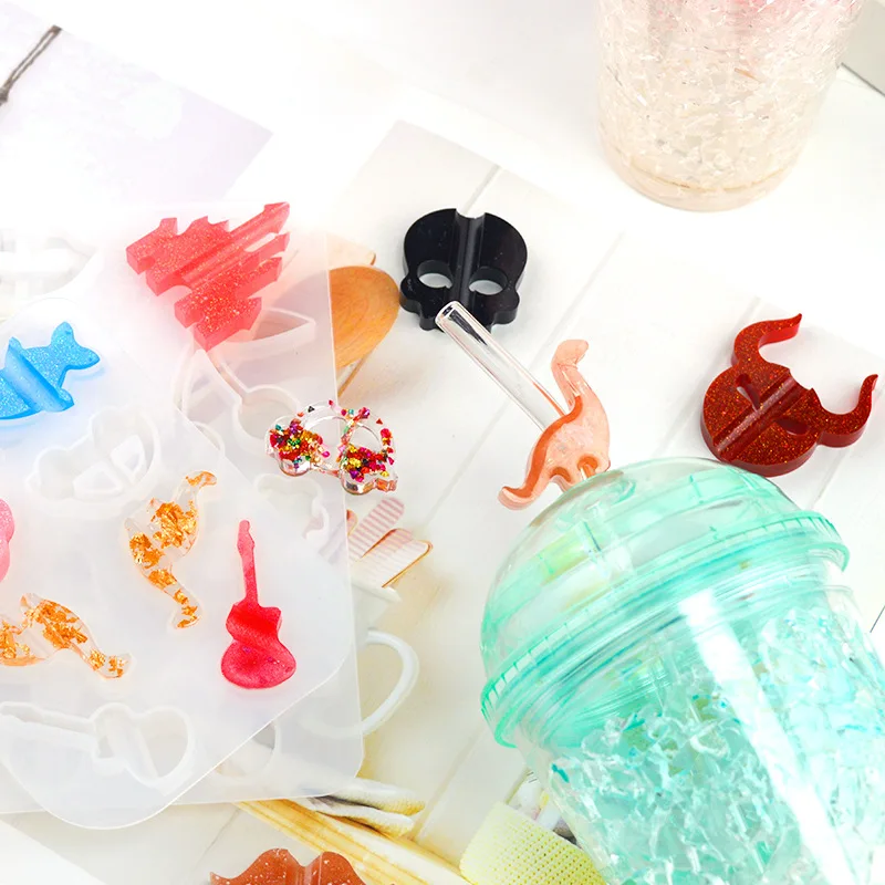 DM321 Cute Straw Topper Moldes De Silicona Epoxy Resin Keychain Mold Fondant Charms Decorating Mould