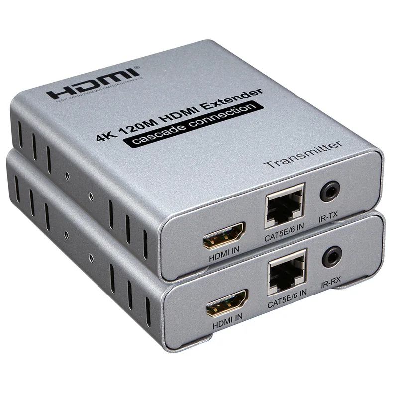 4K 30Hz HDMI Extender 120M over Rj45 Cat5e/6 Cable HDMI Ethernet Video Extender Transmitter Receiver Kit with Loop-out Cascading