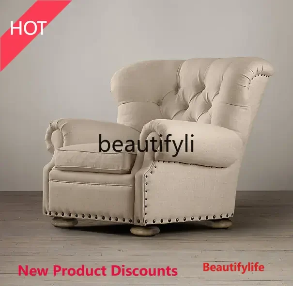 X188 American Style Genuine Leather Sofa for Large Living Rooms, High-Back Retro Style Single, Double, and Three-Seater Sofa Set