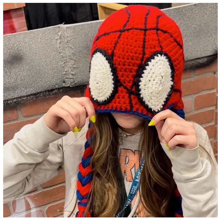 Cappello lavorato a maglia Spider Man Cool fatto a mano all'uncinetto cappello genitore-figlio da donna cappello di protezione dell'orecchio regalo per bambini prodotto finito caldo