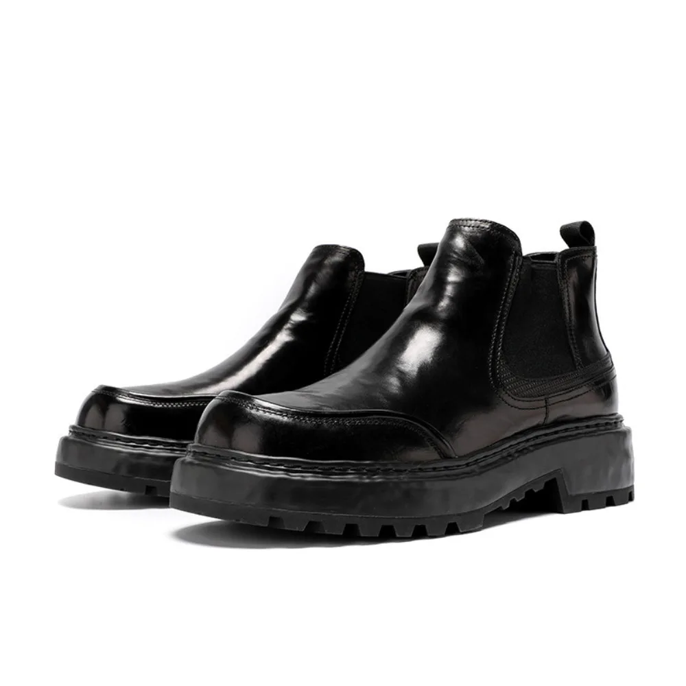 High End Luxury Men Full Grain Calfskin Leather Boots Casual Versatile Genuine Leather High Top Outdoor Thick Sole Boots