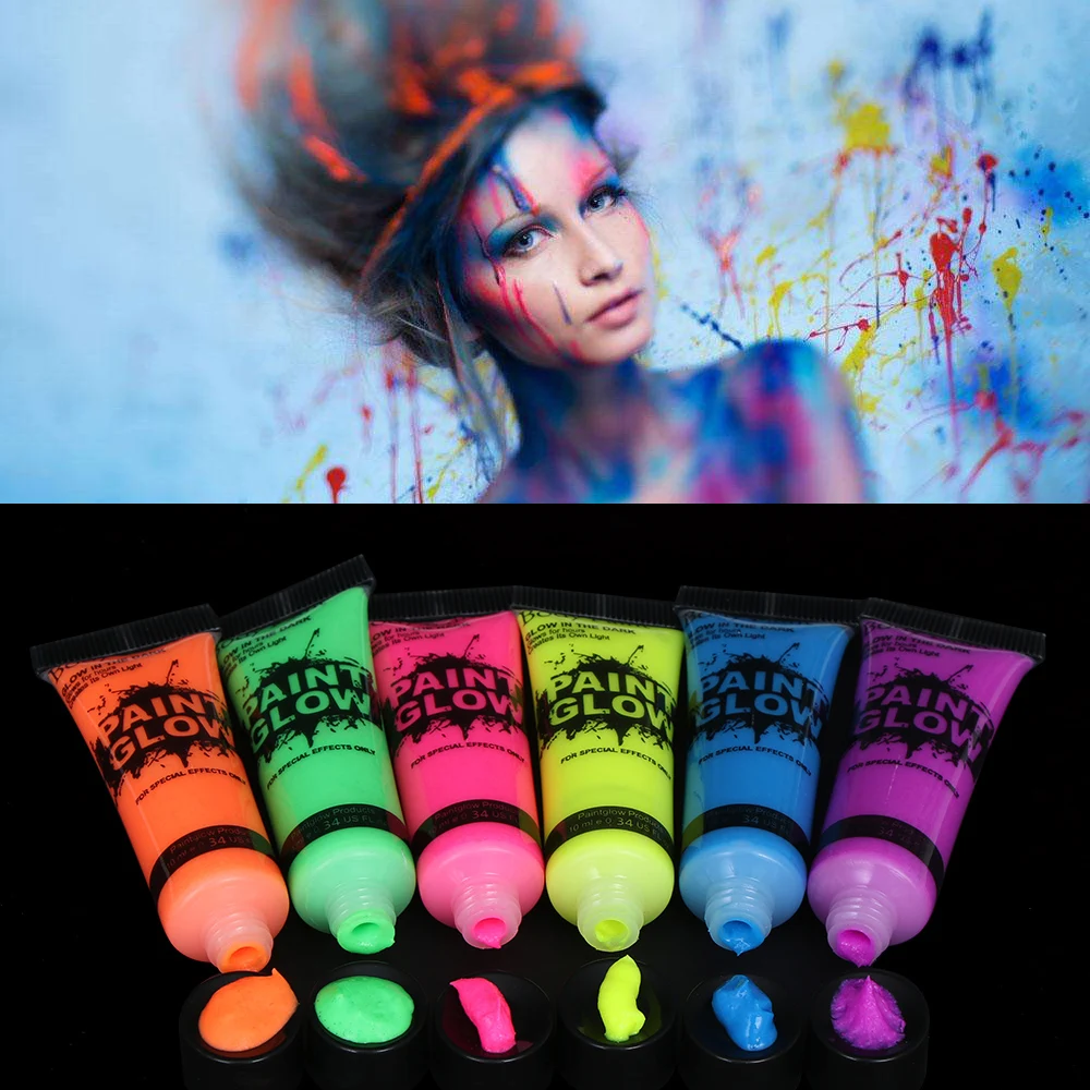 6 Colors Body Art Paint Neon Fluorescent Party Festival Halloween Cosplay Makeup Kids Face Paint UV Glow Painting Beauty Tools