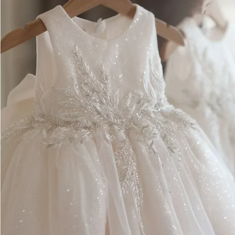 Infant White Lace 1st 2nt Birthday Dress Baby Girls  Princess Cake Dresses Toddler Wedding Baptism Ball Gown Children Clothes