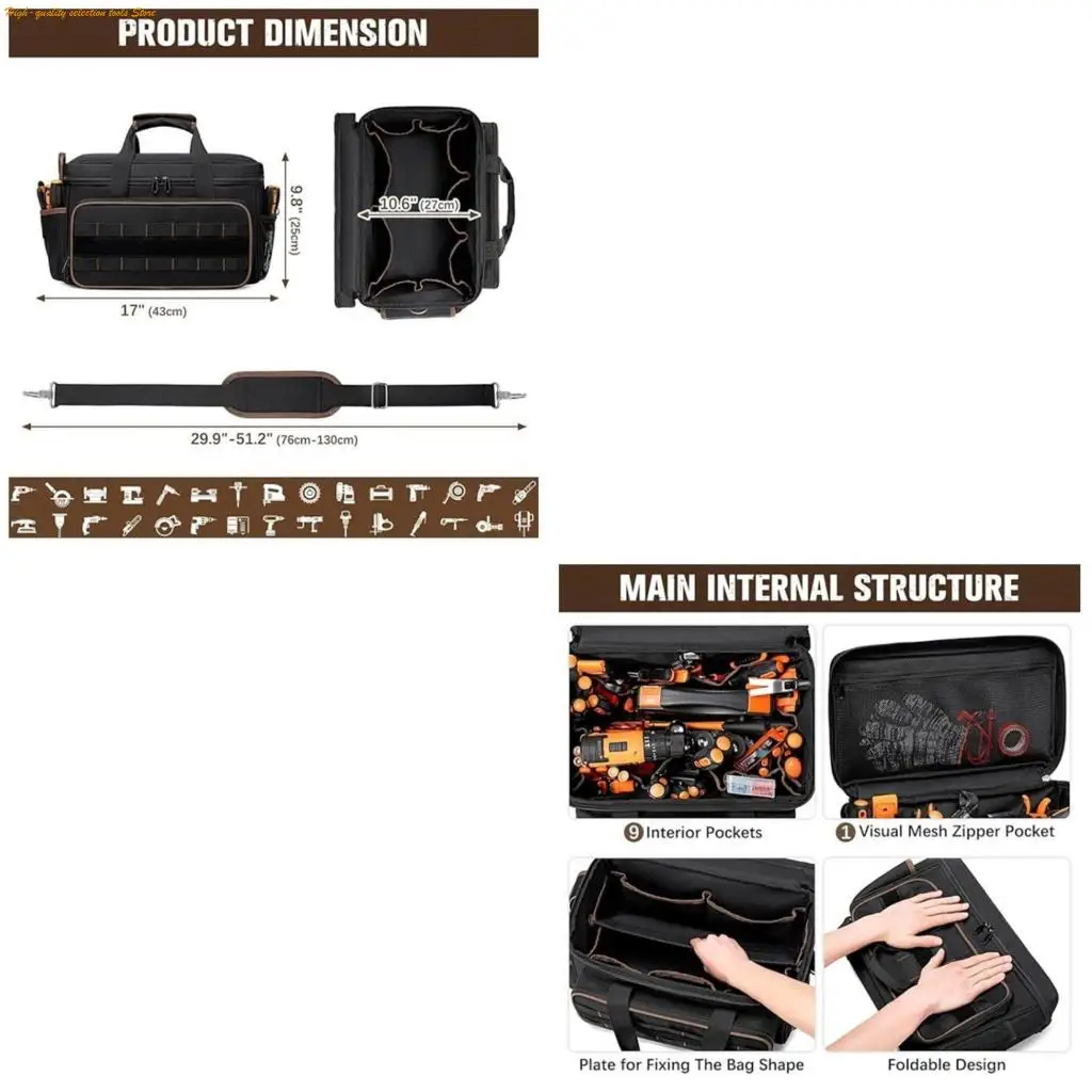 203F 14Inch Heavy Load Tool Bag Waterproof Large Capacity Work Bag With Multiple Pocket For Construction Workshop