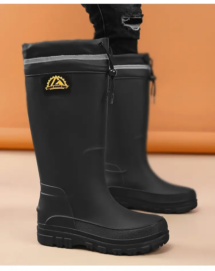 2026 Modische Herren-Regenstiefel mit Hohem Schaft, Wasserdicht, Rutschfest, Wärmend, für Outdoor, Autowäsche, Baustelle, Verschleißfest, mit Fleece-Futter – Detail 5