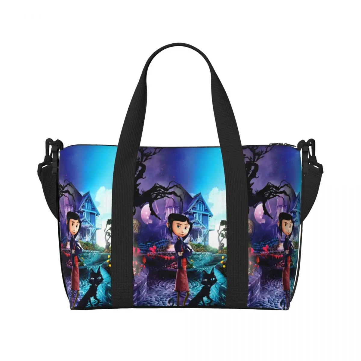 

Женская пляжная большая сумка Coraline на заказ, очень большая спортивная ручная кладь, дорожные сумки для покупок с героями мультфильмов