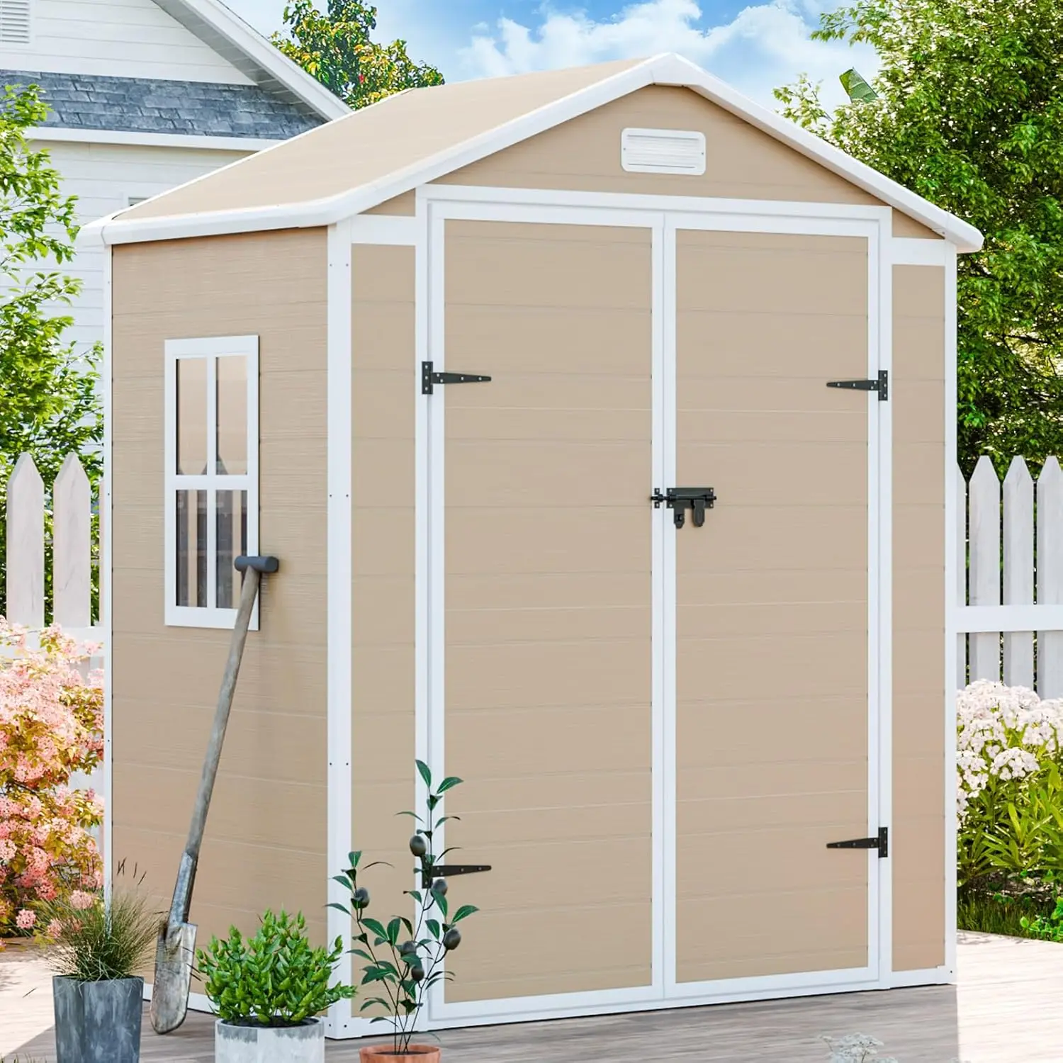 6x3 FT Storage Shed, Waterproof Resin Outdoor Storage Shed with Floor & Window & Double Lockable Doors and 2 Vents,