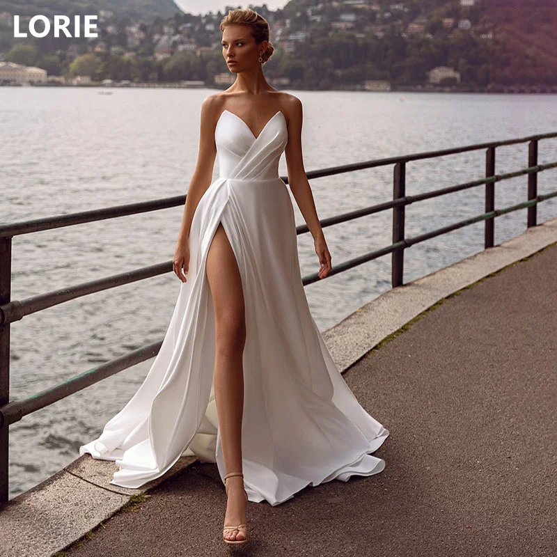 

LORIE A-line Sleeveless Wedding Dresses Classical Princess Bridal Gown High Side Spilt Elegant Wedding Party Gowns Customized