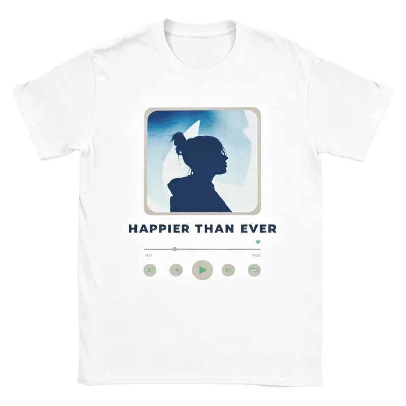 Unisex Spotify Player Billie Eilish T-Shirt Soft Cotton Crew Neck Short Sleeve Minimalist Pop Music Casual Graphic Tee