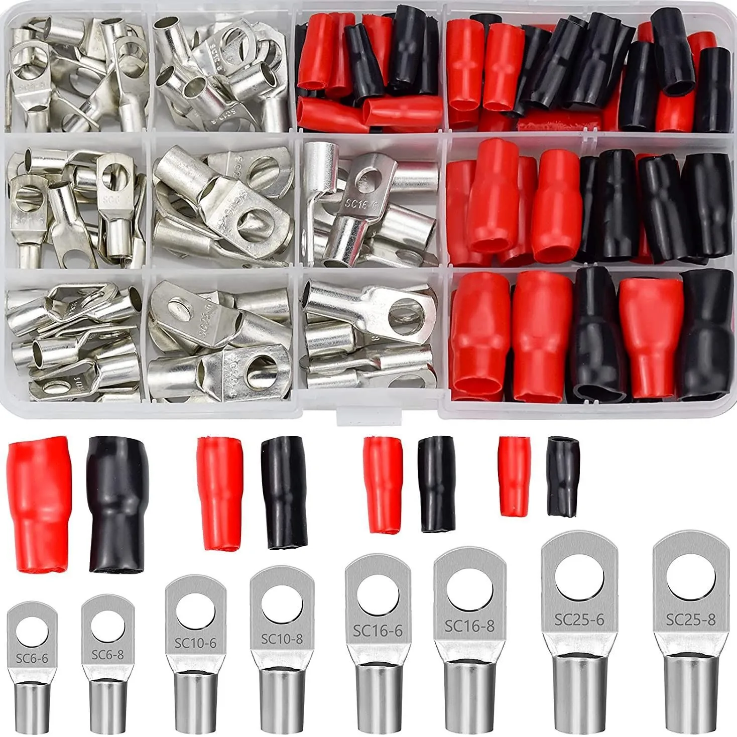120pcs /240PCS Peephole Copper Tube Terminal SC Wiring Terminal 60PCS+60PCS Flexible Sheath Combination