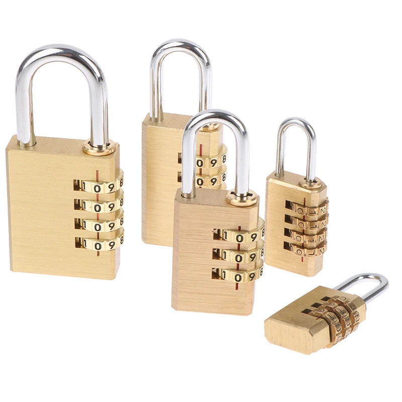 1pc Brass Mini 4 Digits Number Password Code Lock Combination Padlock Pad Lock Resettable For Travelling Bag Door Large Size