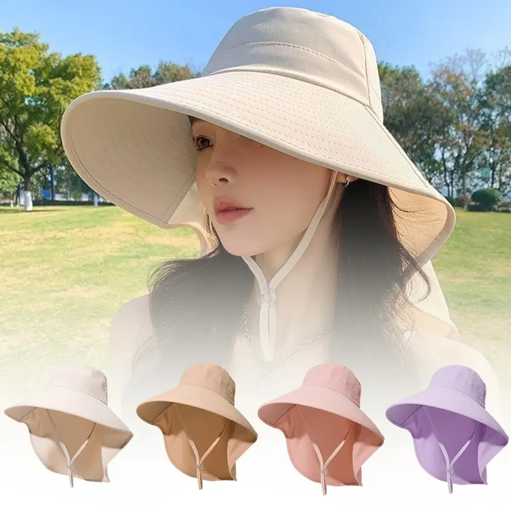 Sombreros de verano para mujer, visera de protección solar UV para el cuello, chal de ala ancha, protector solar para cola de caballo, pesca y