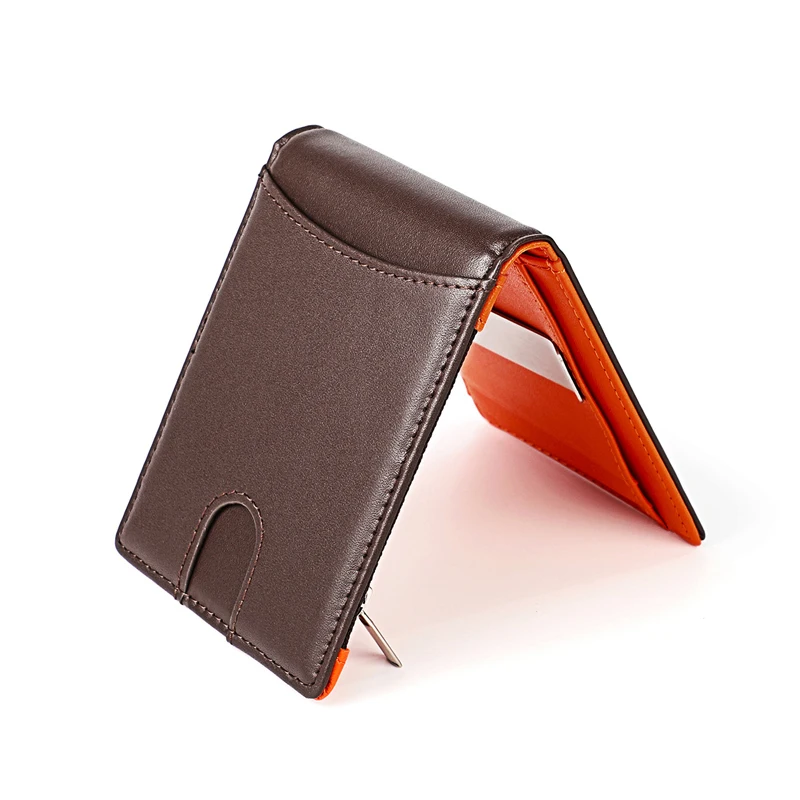 Men's Cowhide Money Clips Men Short Genuine Leather Wallets RFID With Zipper Coin Pouch Male Money Purses Slim Purse Card Wallet